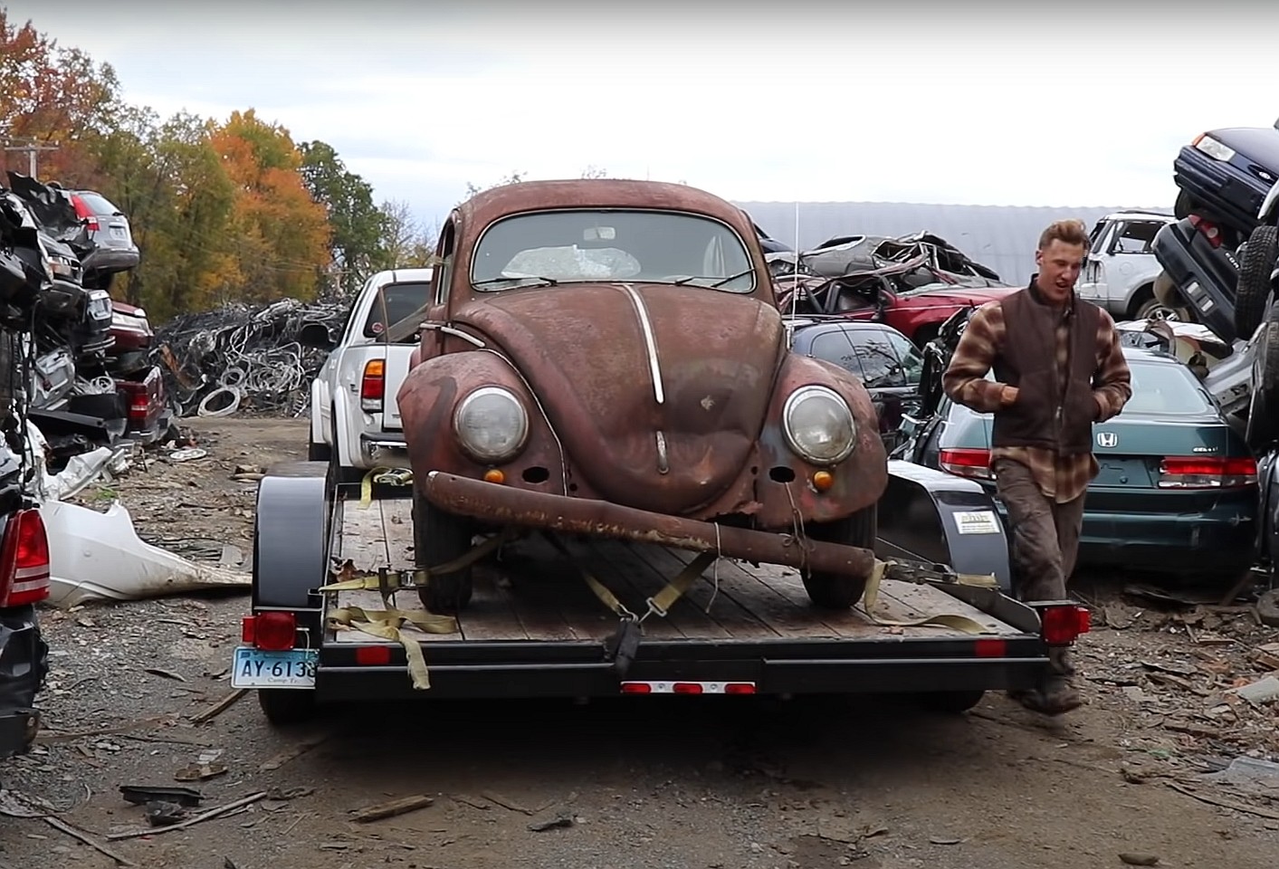 rare vw beetle spent 52 years in a junkyard gets rescued for full restoration 8